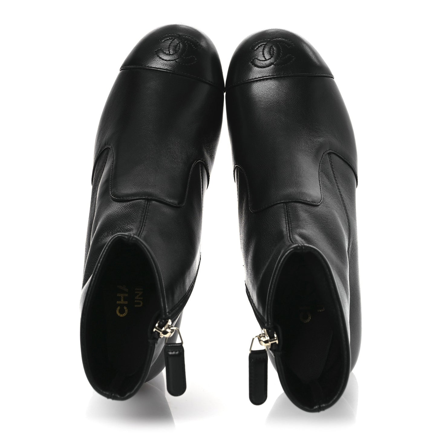 Stretch Lambskin Cap Toe CC Short Boots 36.5 Black