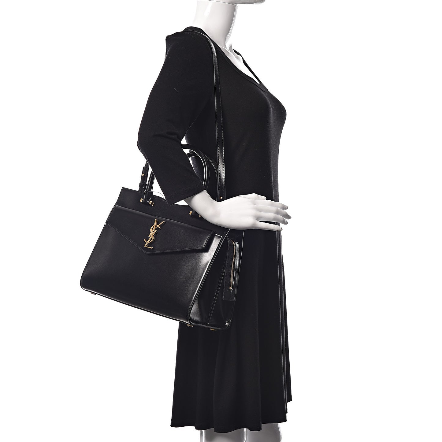 Shiny Calfskin Medium Uptown Tote Black