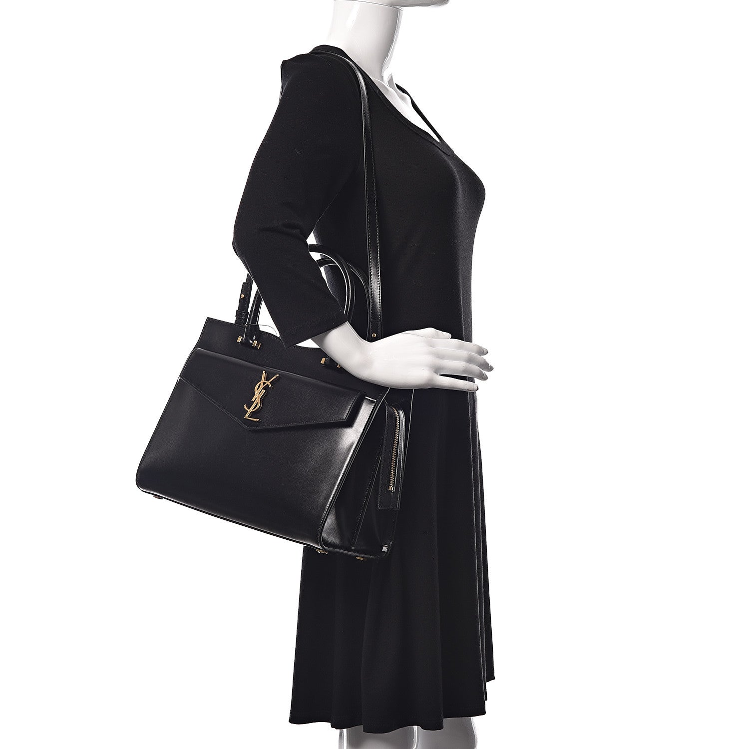 Saint Laurent Shiny Calfskin Medium Uptown Tote Black 2 of 14