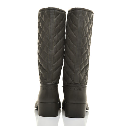 Chanel Rubber Quilted Rain Boots 38 Green 5 of 8