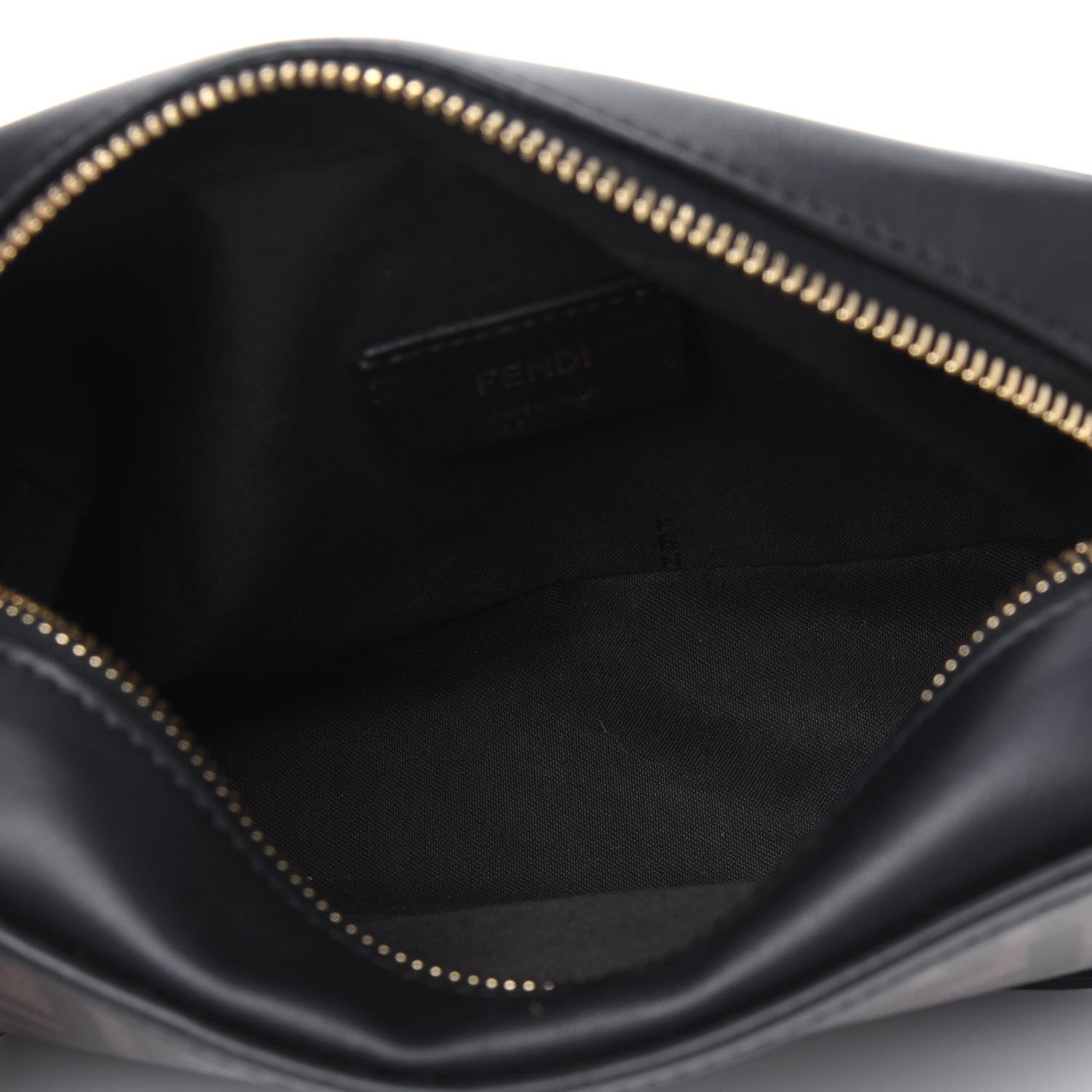 Fendi Glazed Fabric Vitello Century FF 1974 Stamp Patch Mini Camera Case Mogano Panna Black 4 of 5