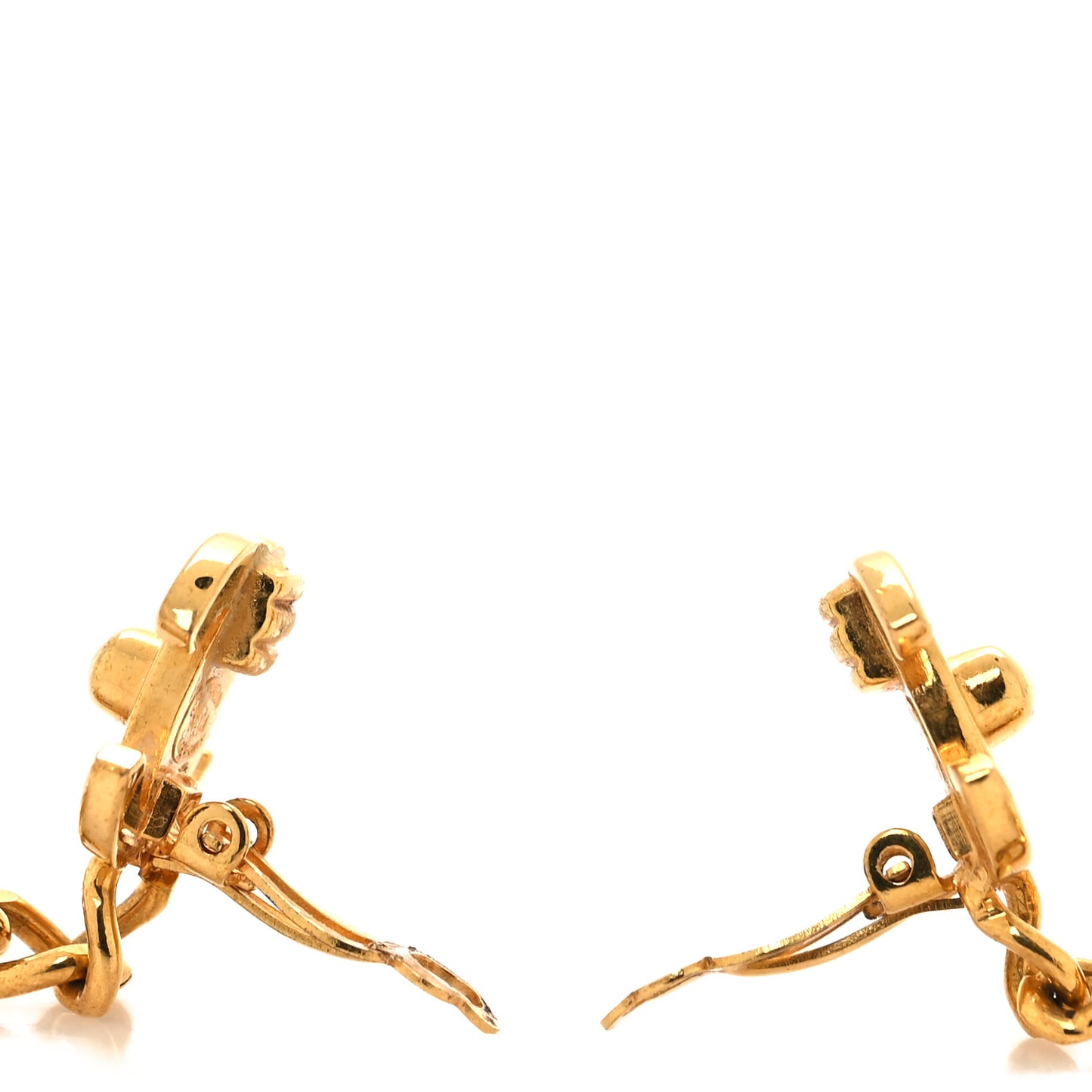 Metal Crystal CC Turnlock Chain Drop Earrings Gold