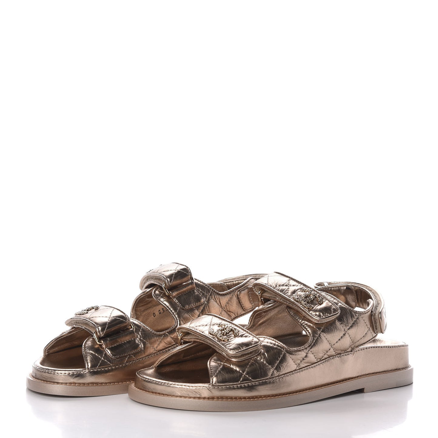 Iridescent Lambskin Quilted CC Dad Sandals 37 Light Bronze