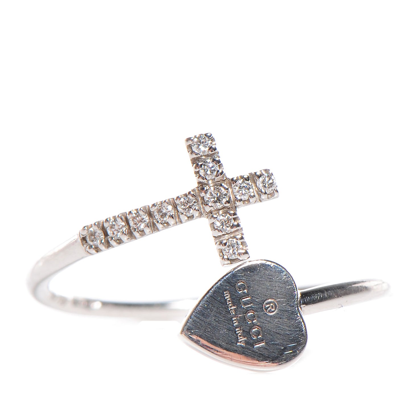 18k White Gold Diamond Heart Cross Ring 6.5