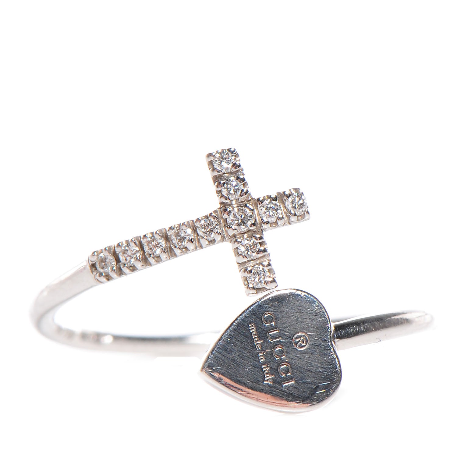 Gucci 18k White Gold Diamond Heart Cross Ring 6.5 1 of 4