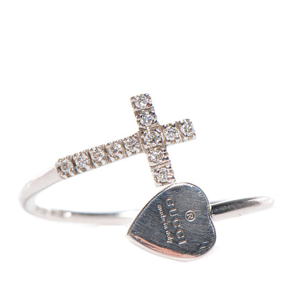 Gucci 18k White Gold Diamond Heart Cross Ring 6.5 1 of 4
