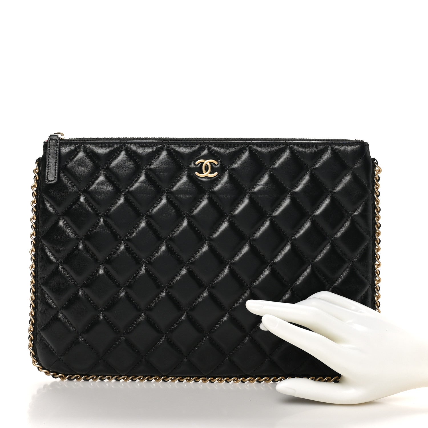 Chanel Lambskin Quilted Chain Around Medium Cosmetic Case Black 2 of 8