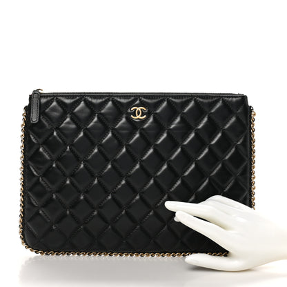 Chanel Lambskin Quilted Chain Around Medium Cosmetic Case Black 2 of 8