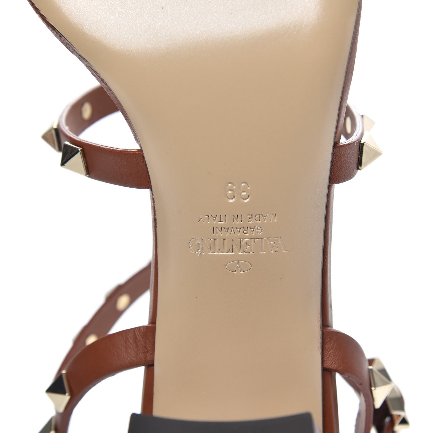 Valentino Garavani Calfskin Rockstud 60mm City Sandals 39 Saddle Brown 7 of 8