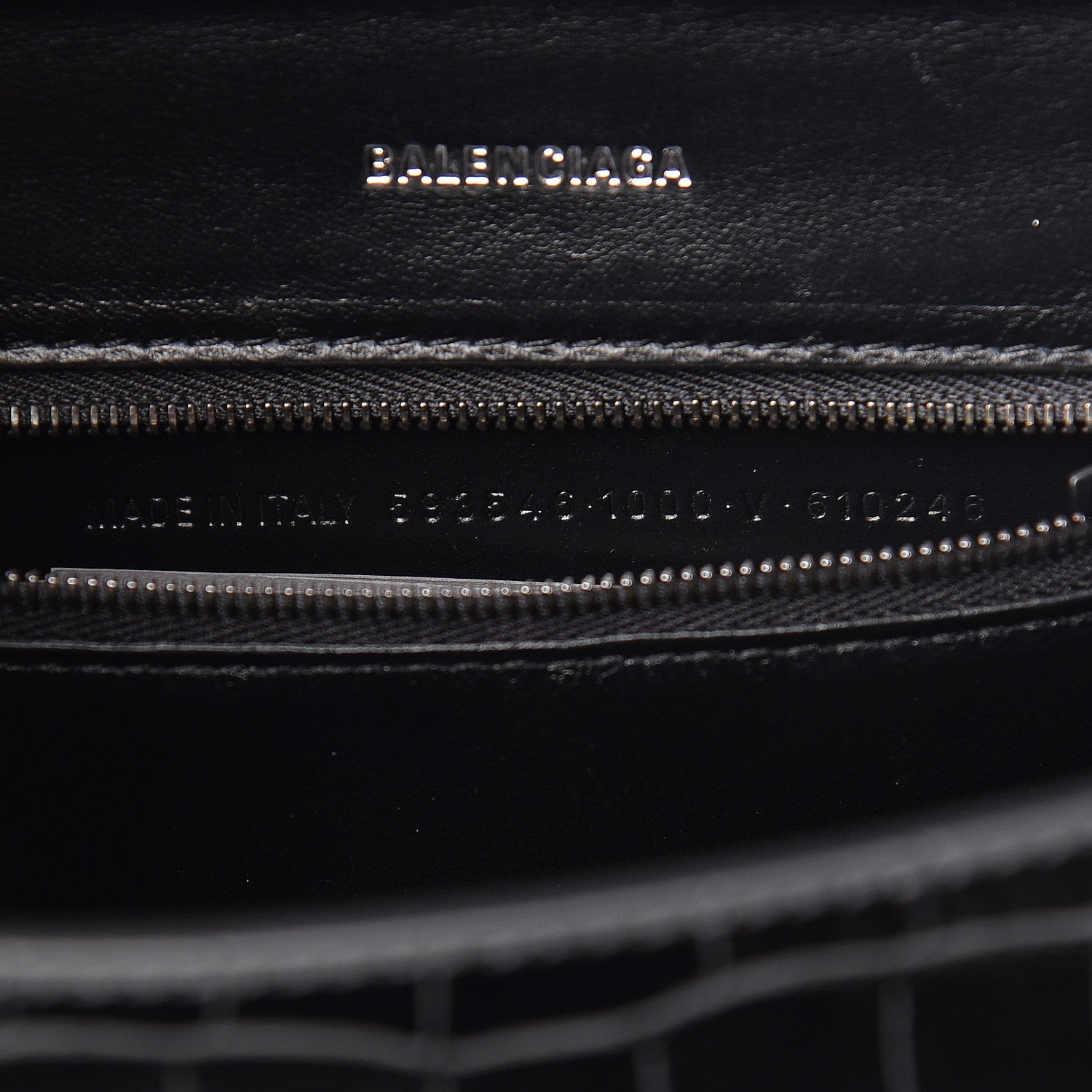 Balenciaga Shiny Calfskin Monochrome Crocodile Embossed Small Hourglass Top Handle Bag Black 9 of 10