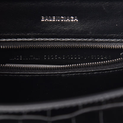 Balenciaga Shiny Calfskin Monochrome Crocodile Embossed Small Hourglass Top Handle Bag Black 9 of 10