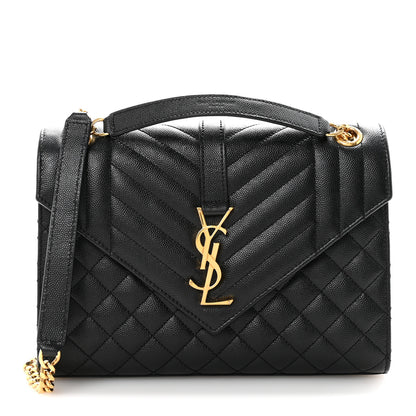 Saint Laurent Grain De Poudre Textured Mixed Matelasse Triquilt Medium Monogram Satchel Black 1 of 10