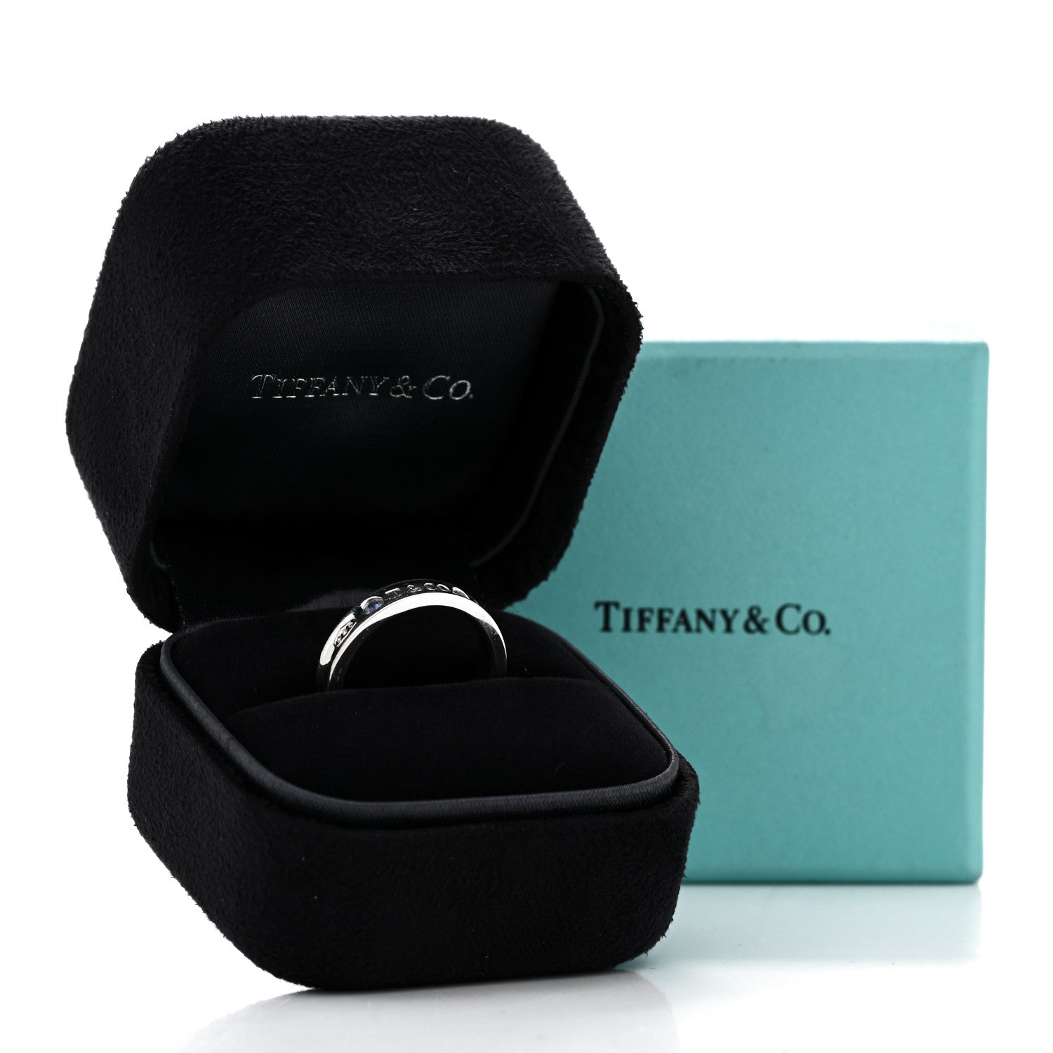 Tiffany Sterling Silver Blue Sapphire Narrow 1837 Band Ring 50 5.5 5 of 5