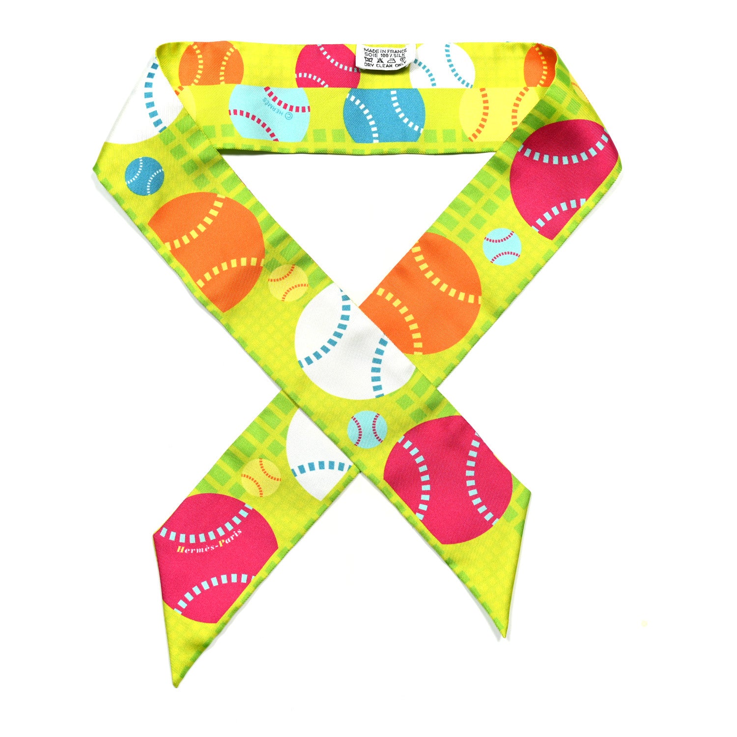Hermes Silk Balles de Tennis Twilly Vert Fluo Turquoise Orange 1 of 4