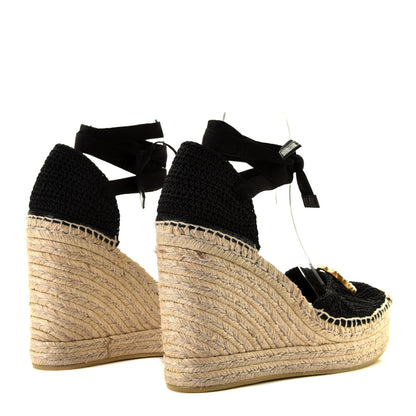 Gucci Cotton Crochet Pearly GG Ankle Wrap Platform Espadrille Wedges 39 Black 3 of 6