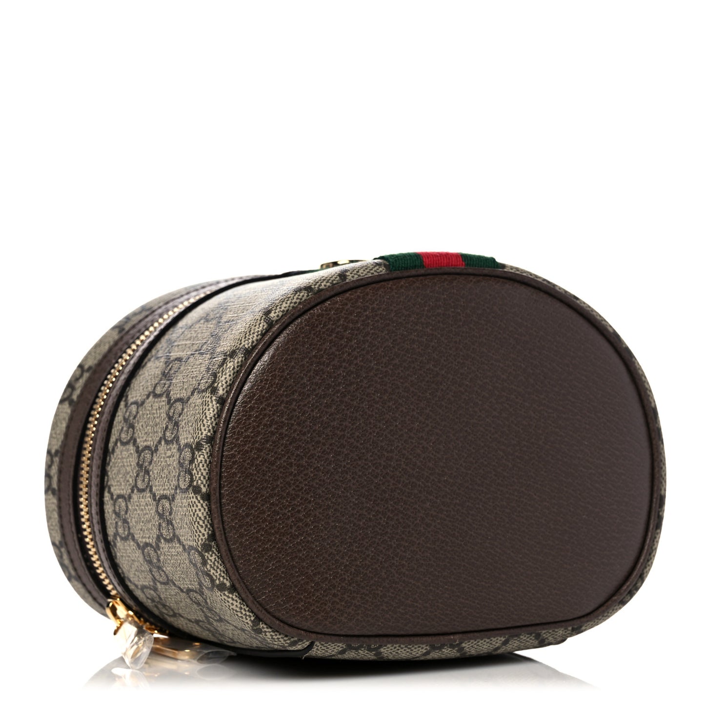 GG Supreme Monogram Textured Calfskin Web Ophidia Vanity Cosmetic Case Beige Ebony New Acero