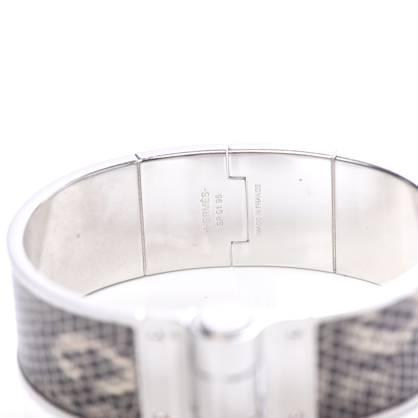 Lizard Charniere Cuir Wide Hinged Bracelet M Ombre