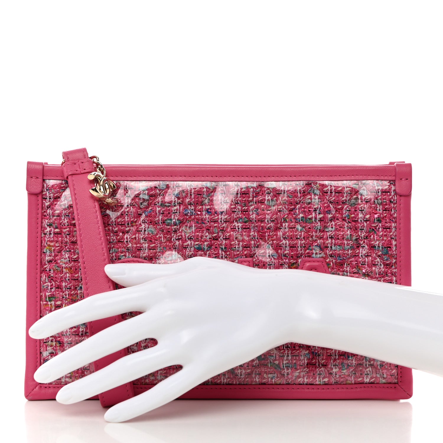 Chanel Tweed PVC Lambskin Wristlet Pouch Pink 2 of 9