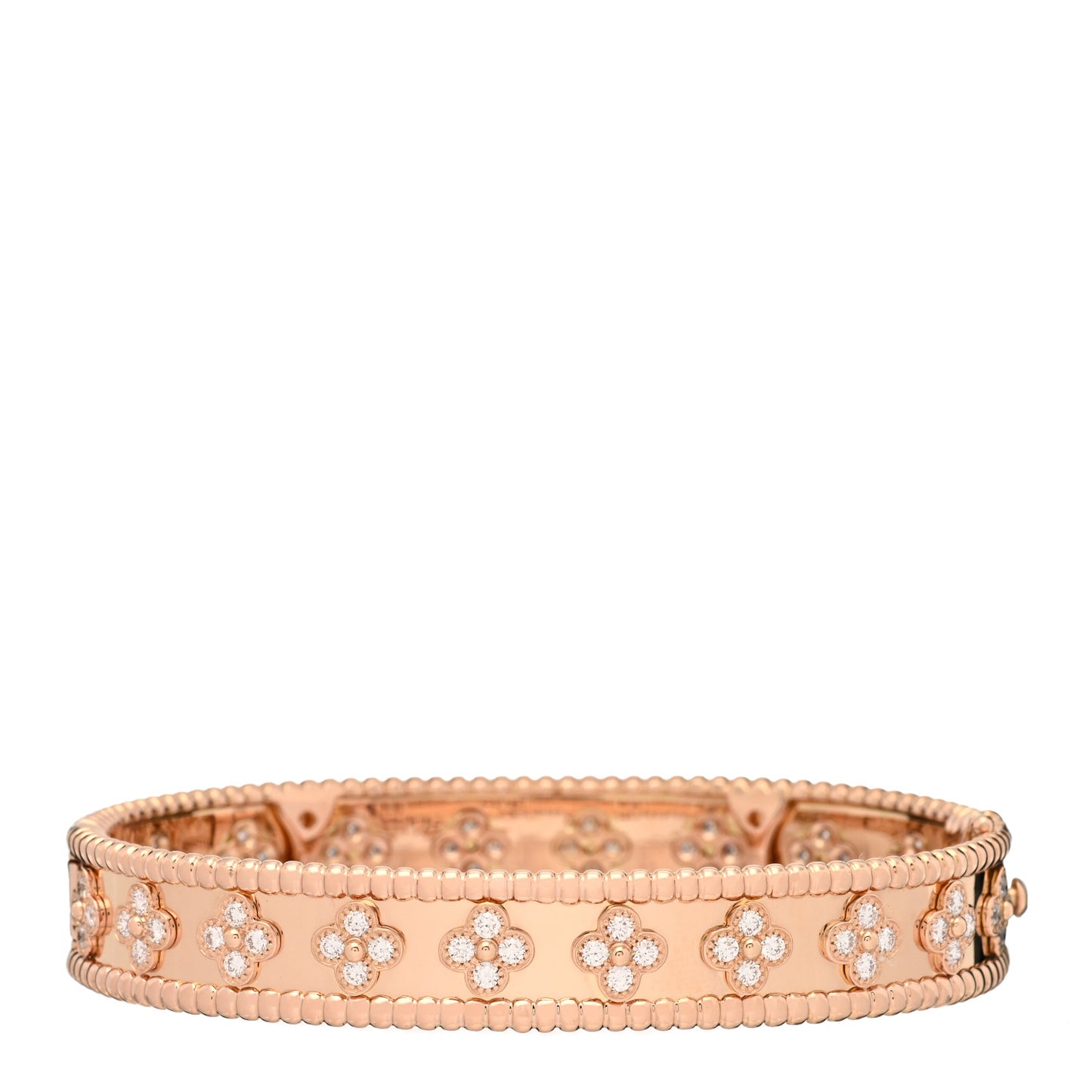 18K Rose Gold Diamond Perlee Clovers Bangle Bracelet L