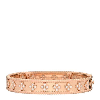 Van Cleef & Arpels 18K Rose Gold Diamond Perlee Clovers Bangle Bracelet L 1 of 5
