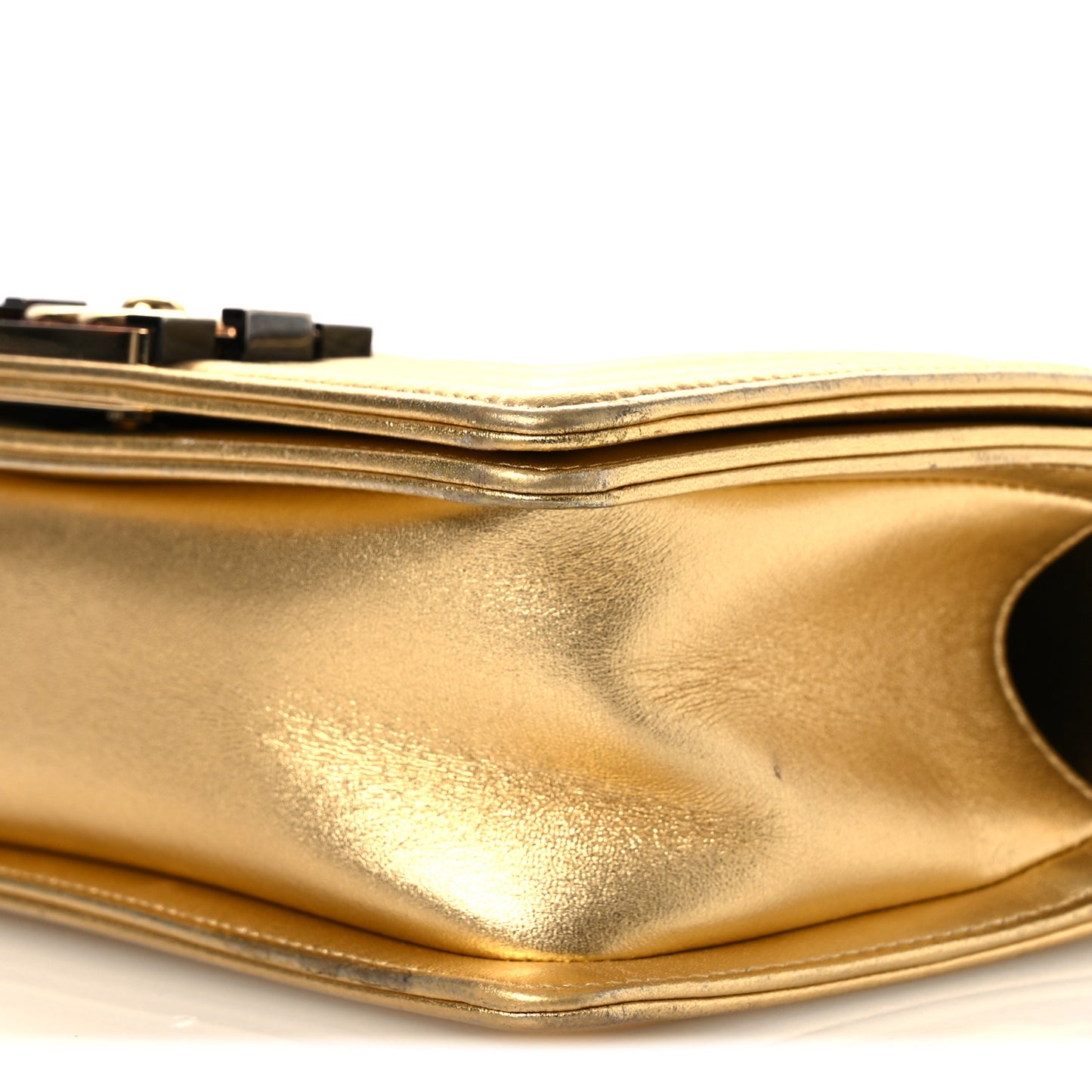 Metallic Lambskin Embossed Small Cube Boy Flap Gold