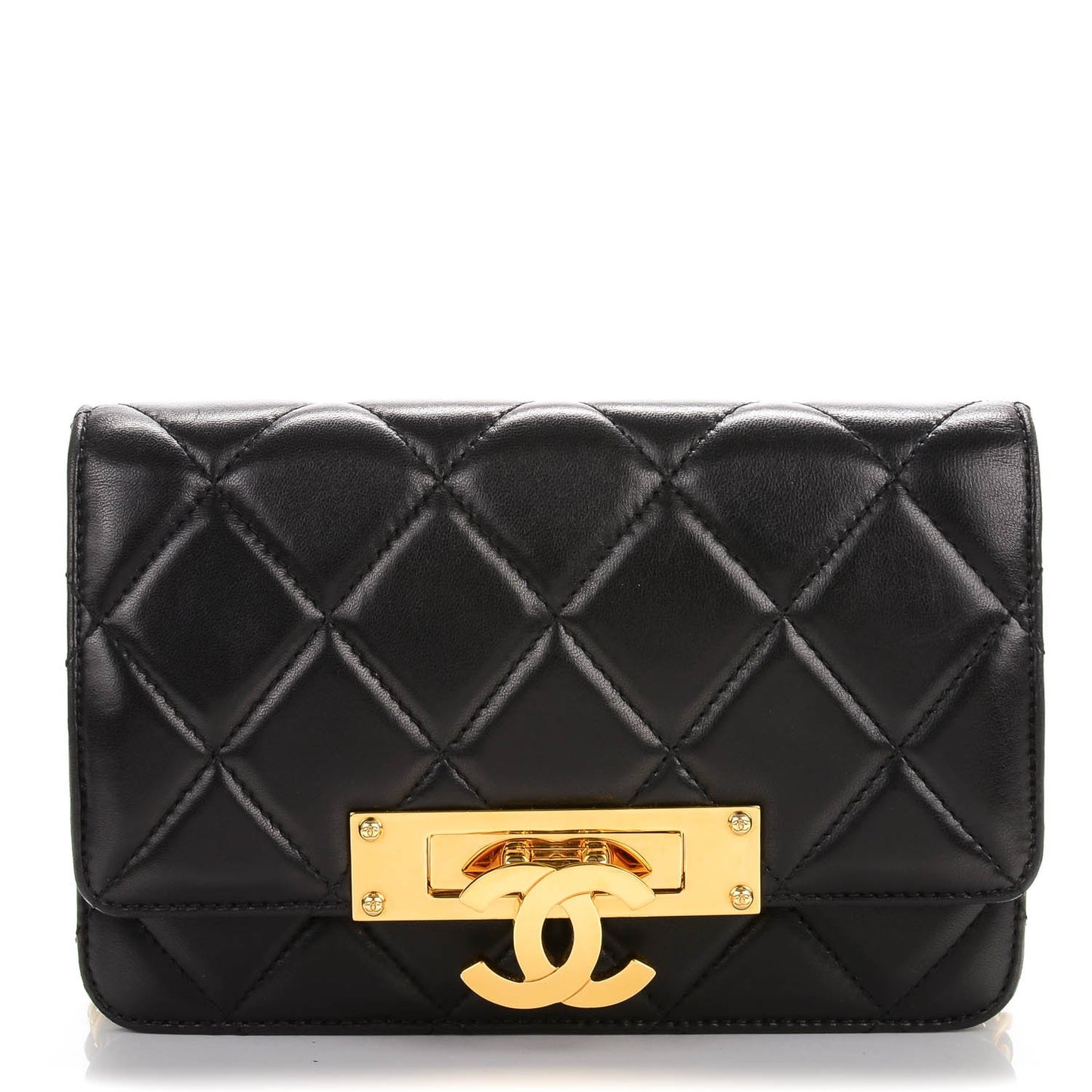 Lambskin Quilted Golden Class Wallet on Chain WOC Black