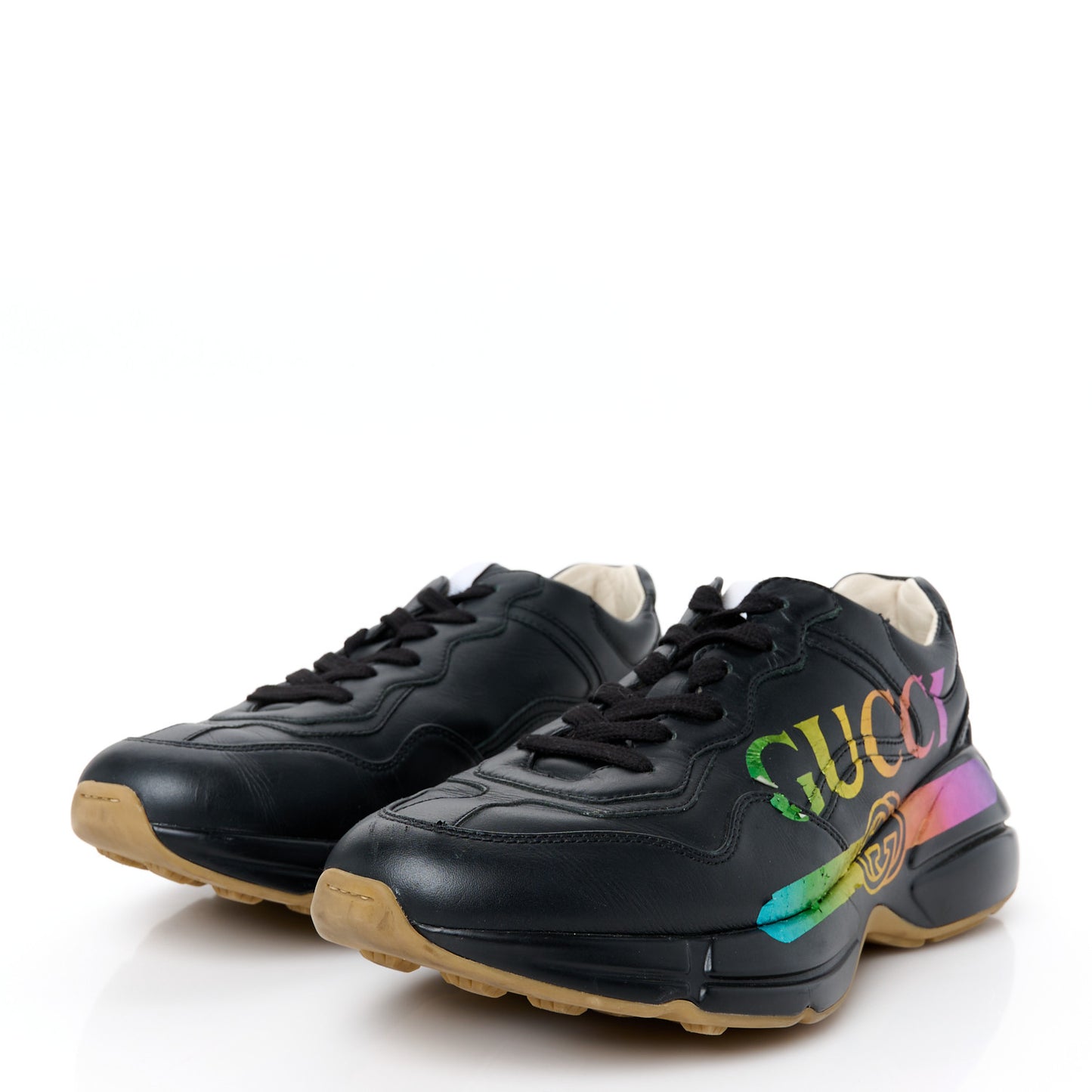 Calfskin Iridescent Logo Womens Rhyton Sneakers 39 Black