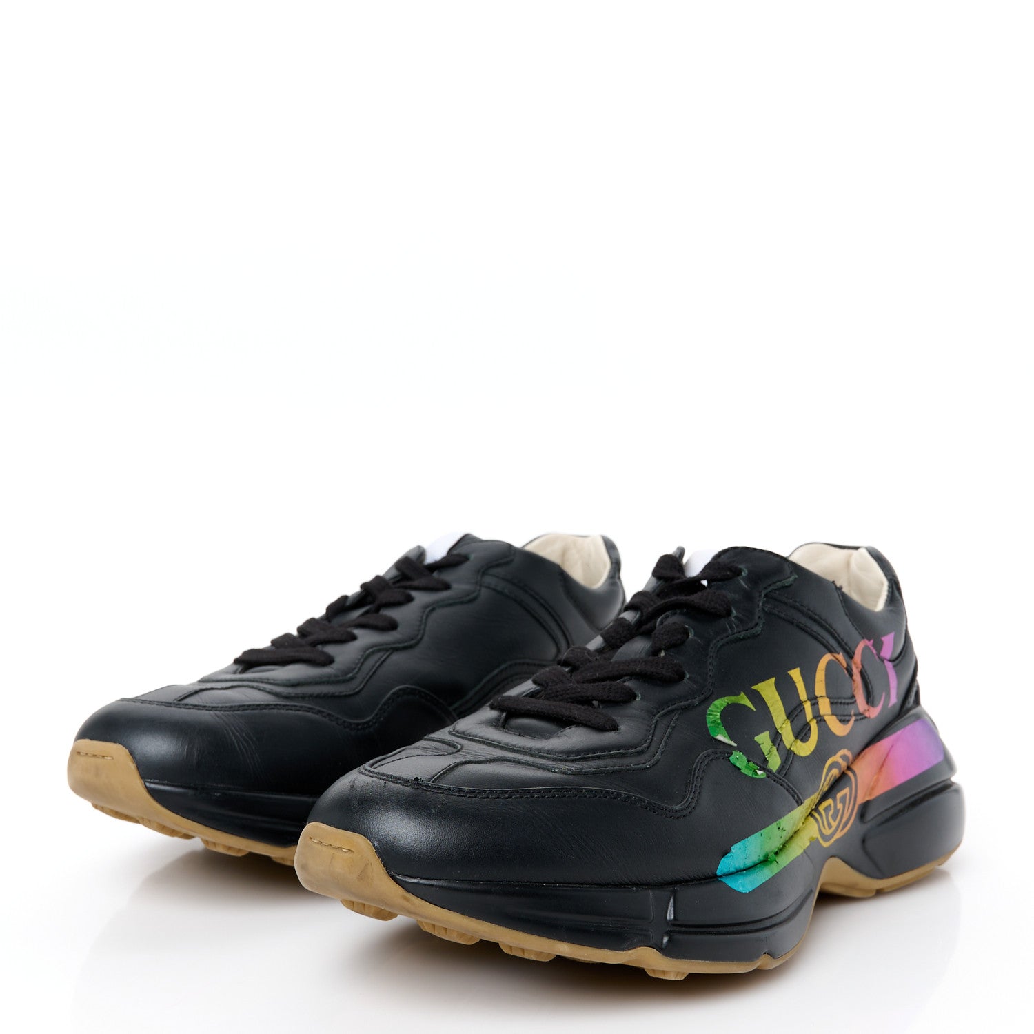 Gucci Calfskin Iridescent Logo Womens Rhyton Sneakers 39 Black 3 of 9