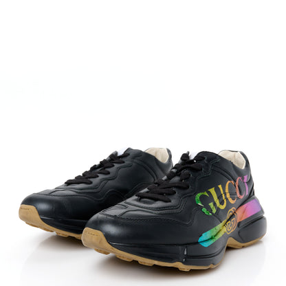 Gucci Calfskin Iridescent Logo Womens Rhyton Sneakers 39 Black 3 of 9
