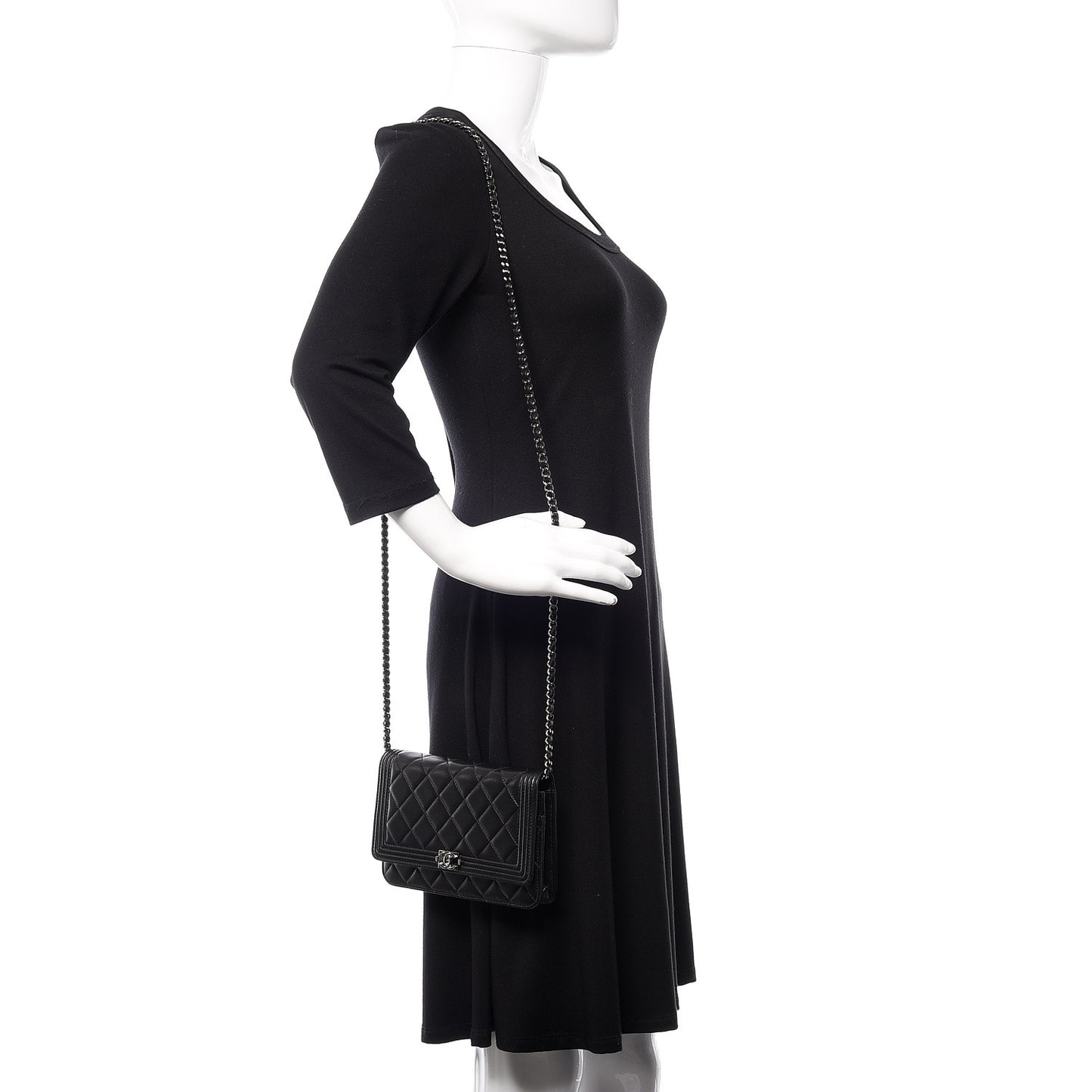 Lambskin Quilted Boy Wallet On Chain WOC Black