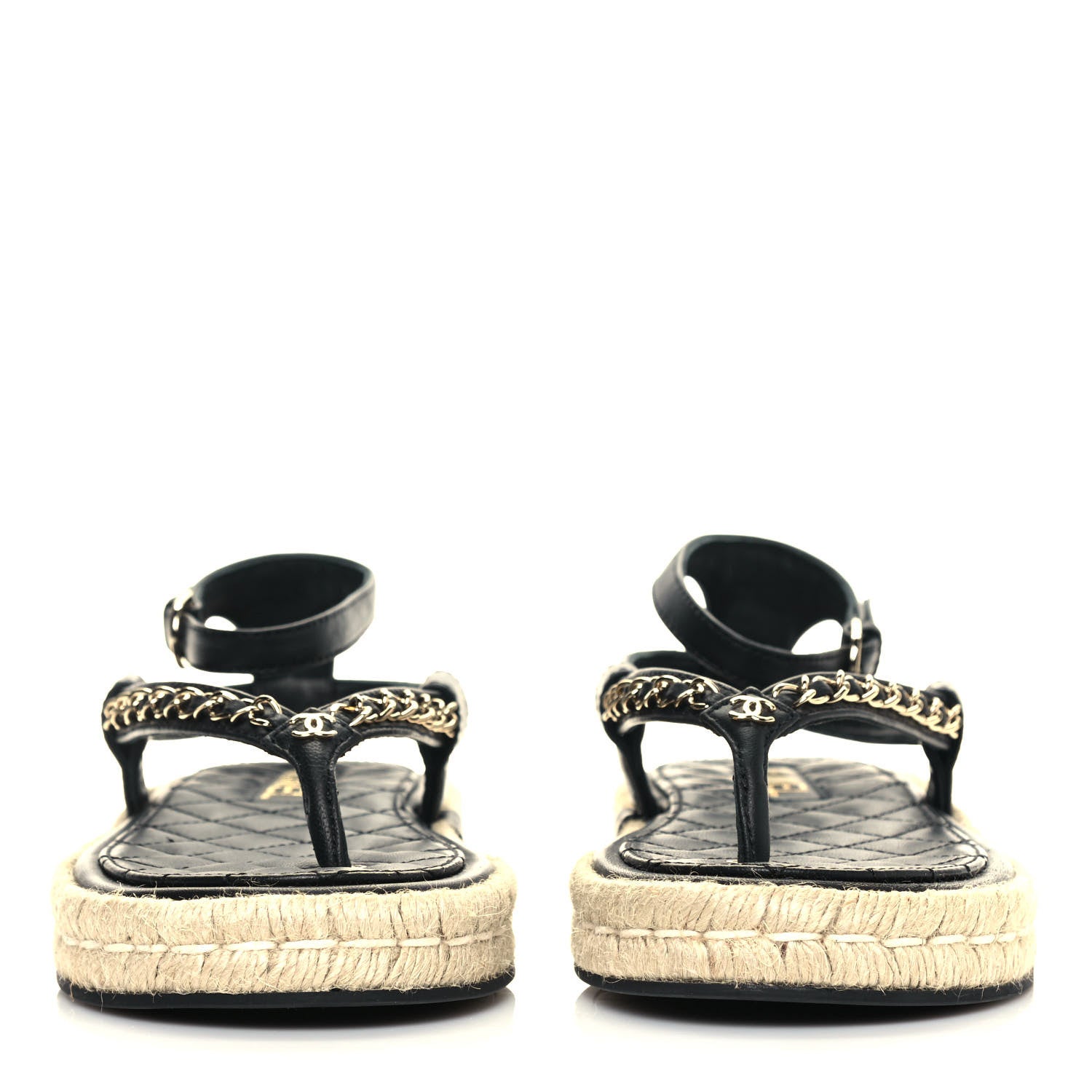 Chanel Lambskin Chain CC Thong Espadrille Sandals 37 Black 2 of 11