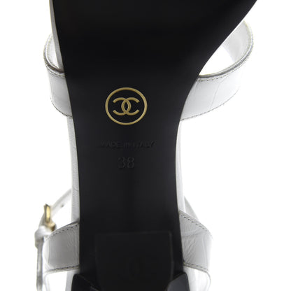 Chanel Calfskin Crocodile Embossed Sandal 38 White 8 of 10