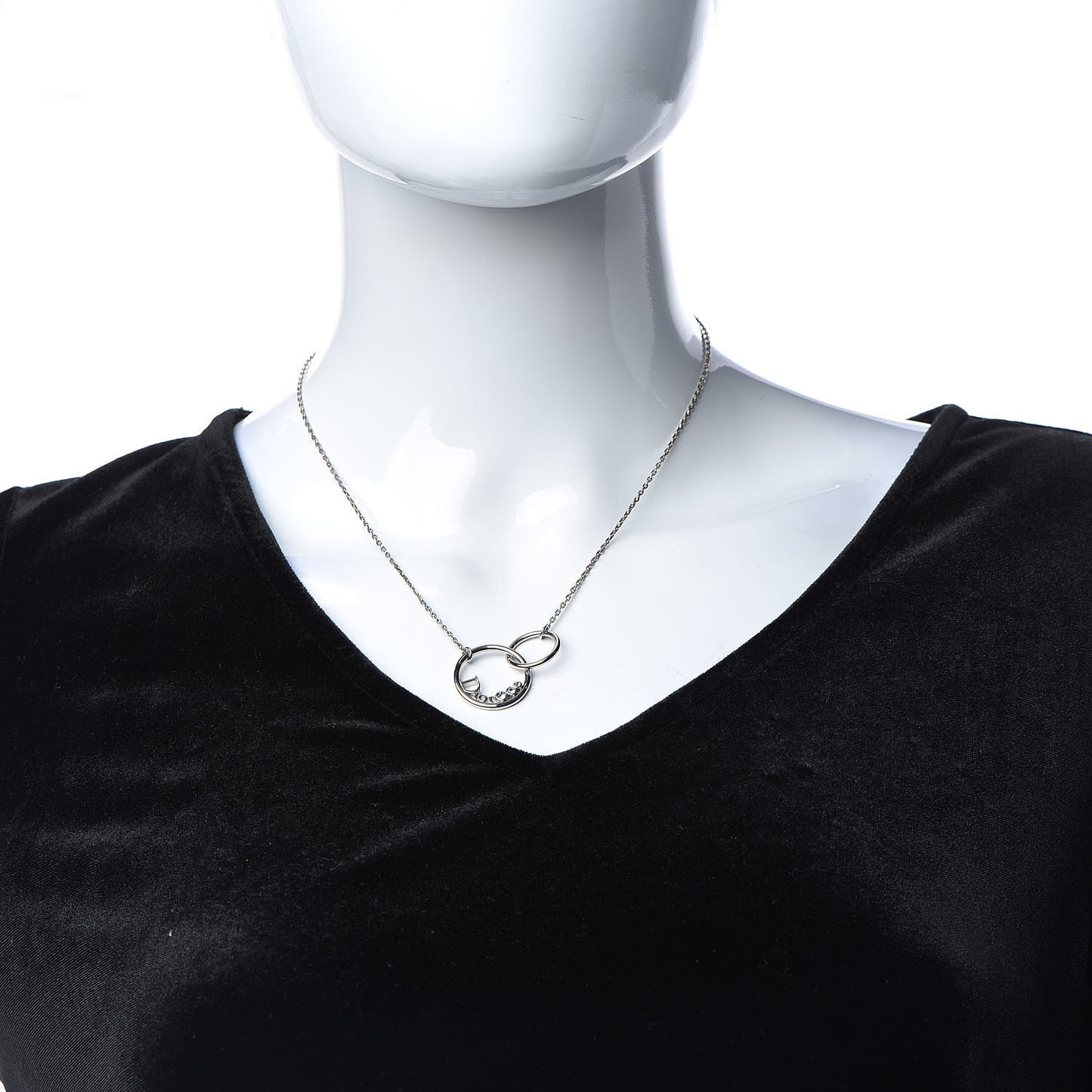 Metal Round Logo Crystal Necklace Silver