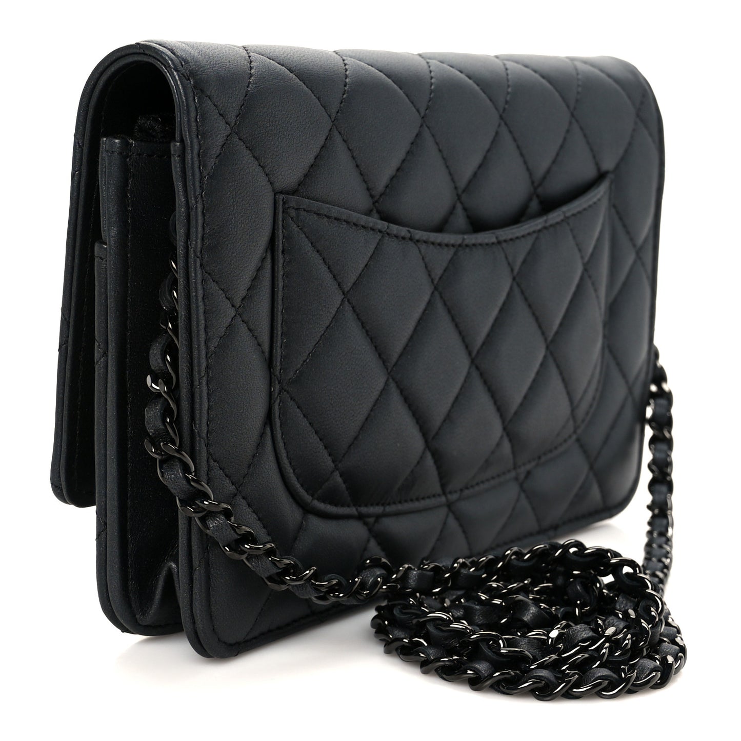 Pearly Lambskin Quilted Wallet On Chain WOC So Black