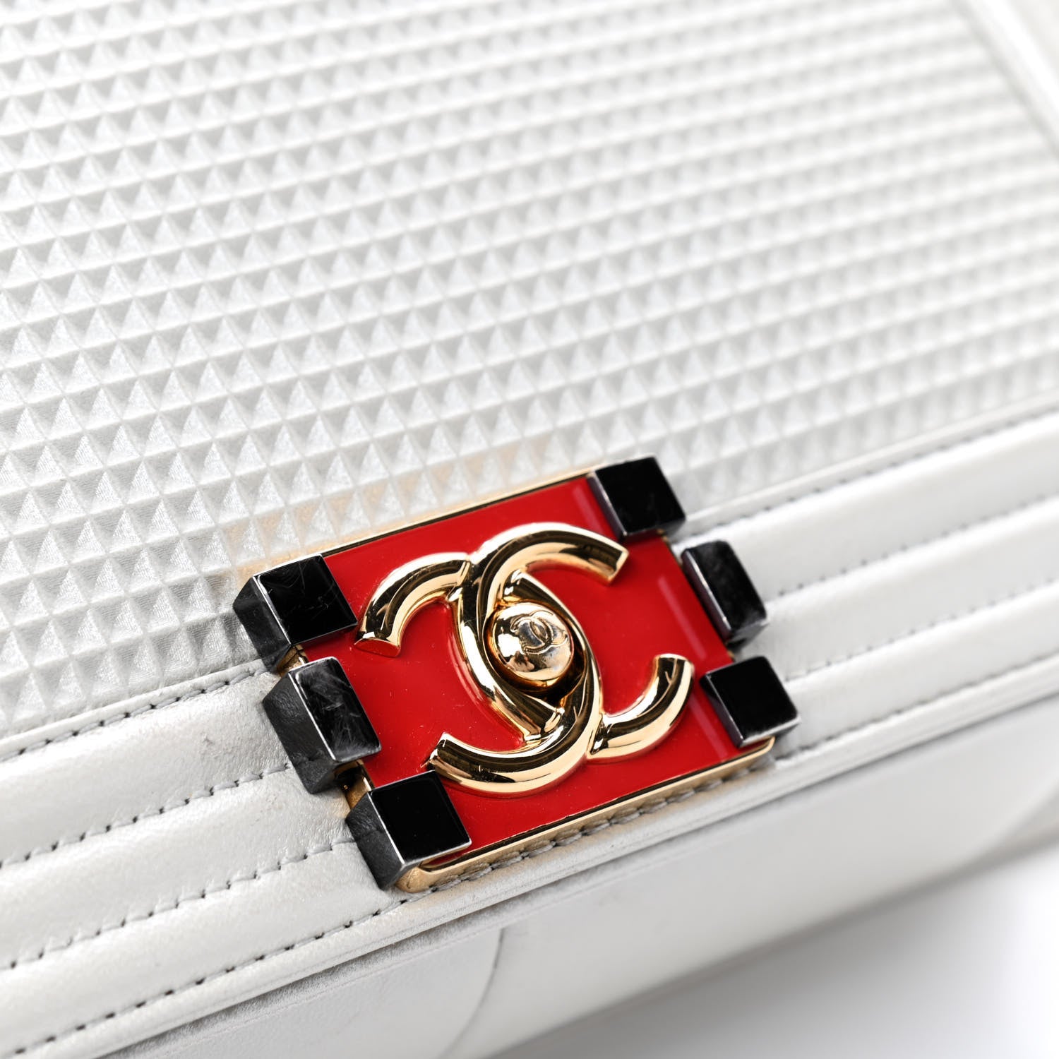 Chanel Lambskin Embossed New Medium Boy Cube Flap White 13 of 13