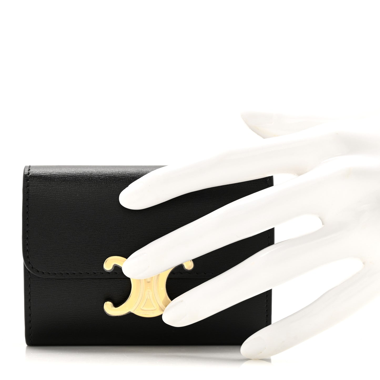 Calfskin Compact Triomphe Wallet With Coin Purse Black
