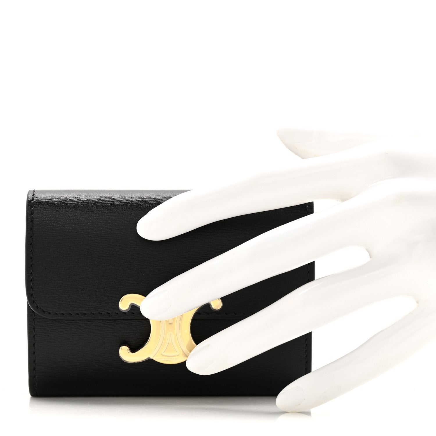 Celine Calfskin Compact Triomphe Wallet With Coin Purse Black 2 of 9