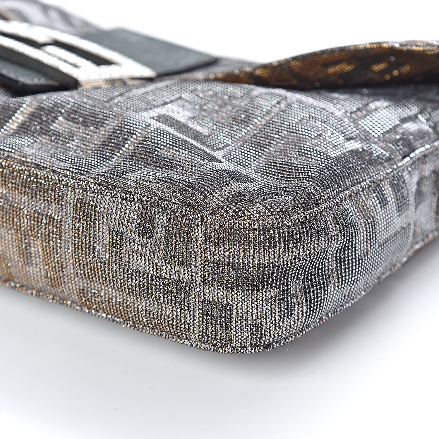 Fendi Metallic Lurex Zucca Vitello Baguette Oro Argento 10 of 10