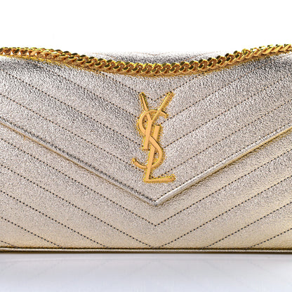 Saint Laurent Metallic Grain De Poudre Matelasse Chevron Monogram Chain Wallet Gold 9 of 12