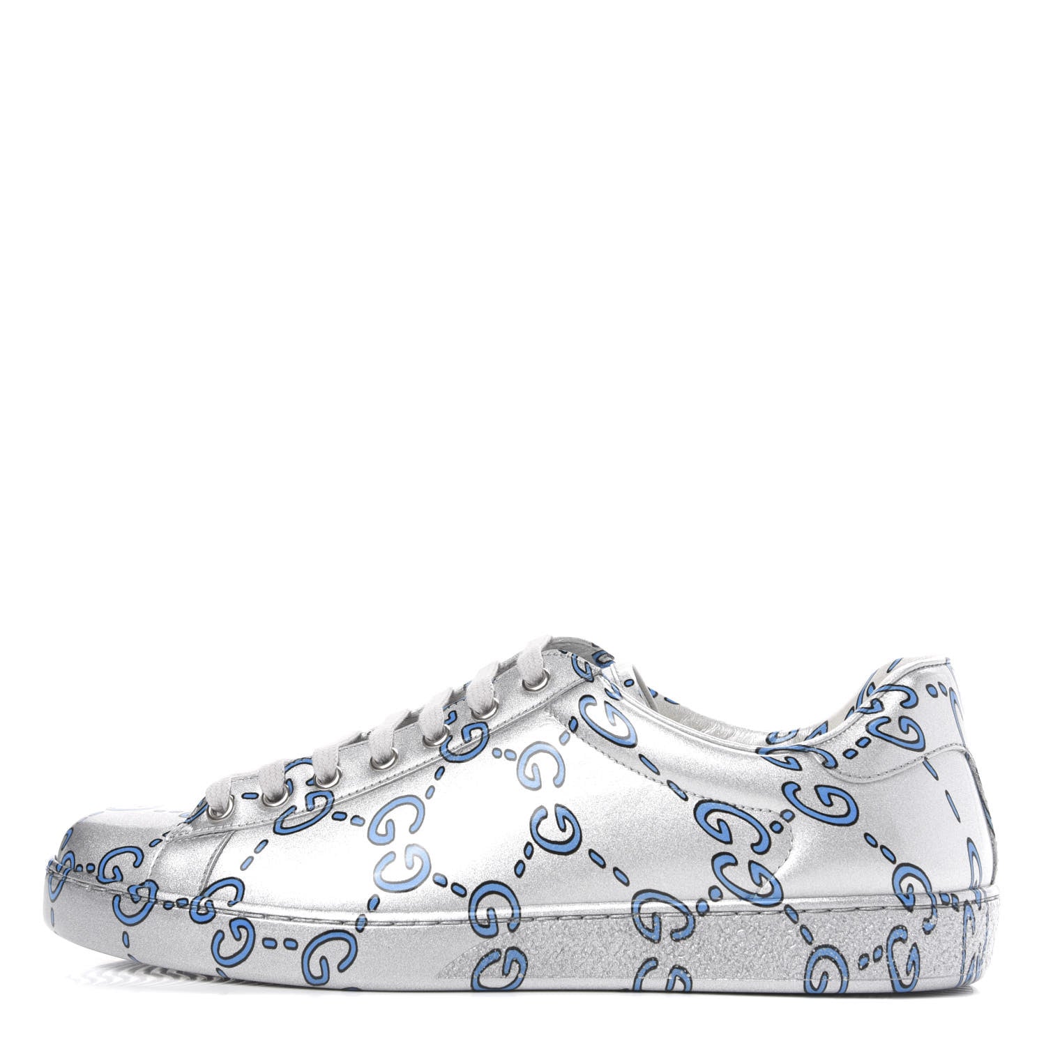 Gucci Miro Rubber Wax GucciGhost Print Mens New Ace Sneakers 9 Silver 1 of 9