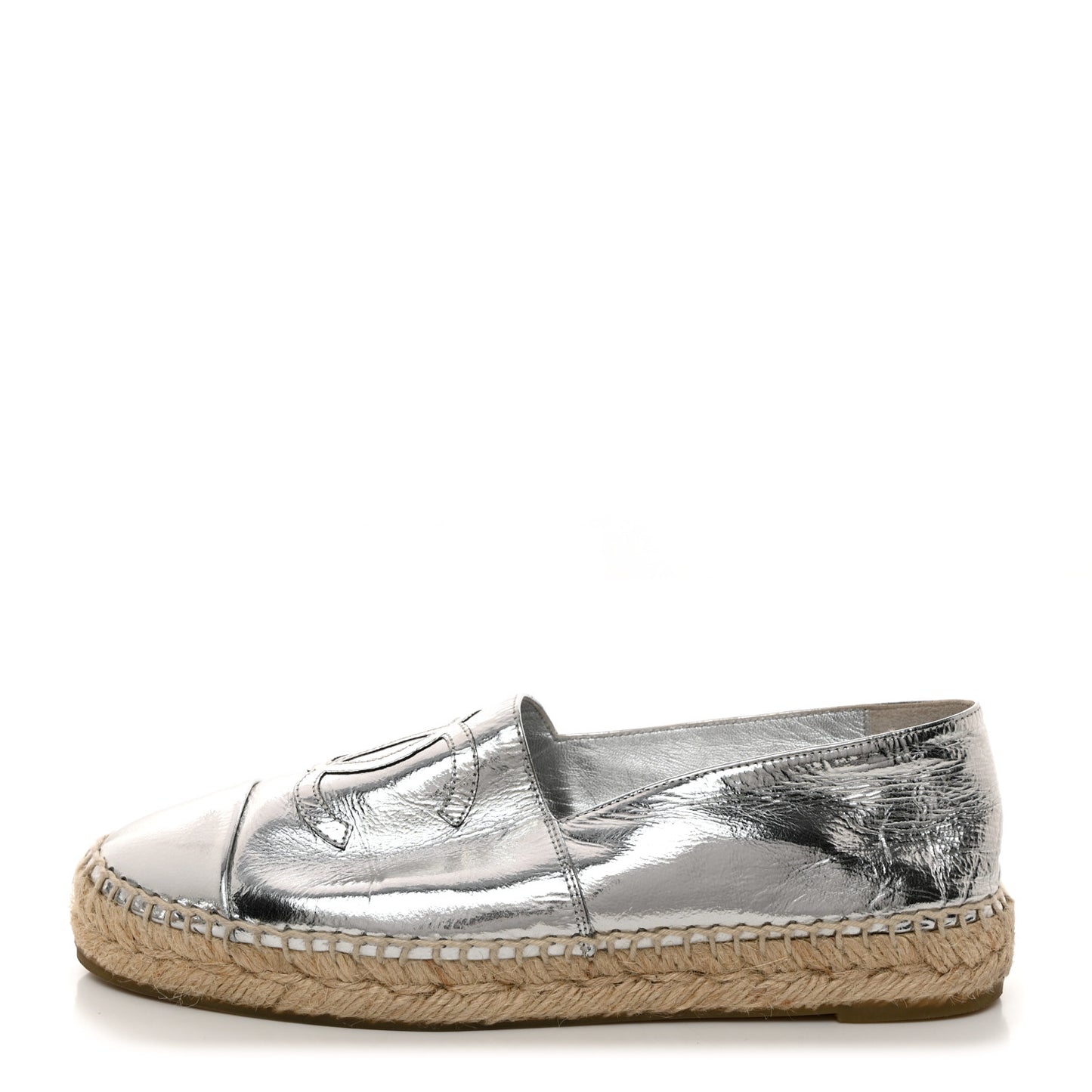 Laminated Goatskin CC Espadrilles 37 Silver