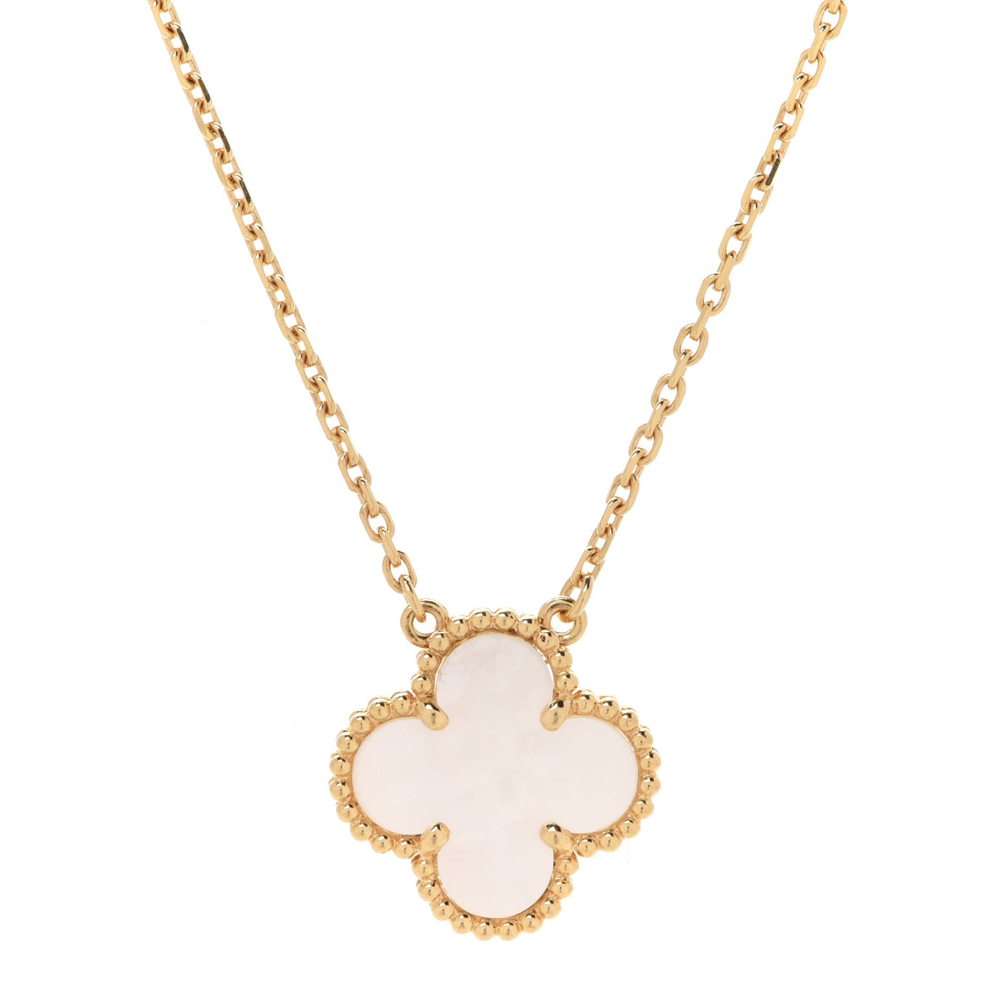 18K Yellow Gold Mother of Pearl Vintage Alhambra Pendant Necklace