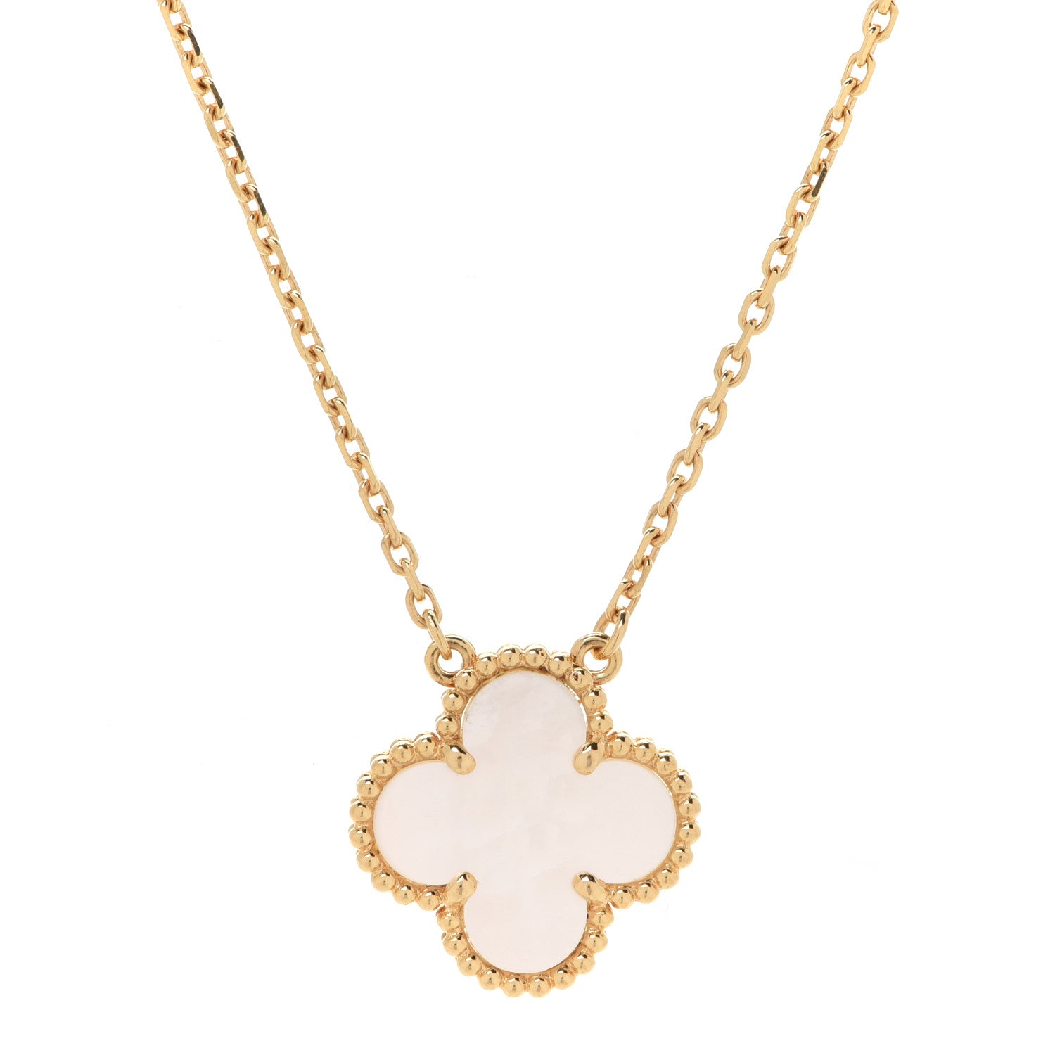 Van Cleef & Arpels 18K Yellow Gold Mother of Pearl Vintage Alhambra Pendant Necklace 4 of 7