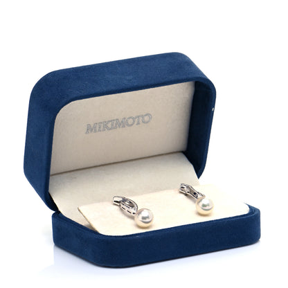 Mikimoto 18K White Gold Diamond Pearl 7mm Lattice Drop Earrings 6 of 6