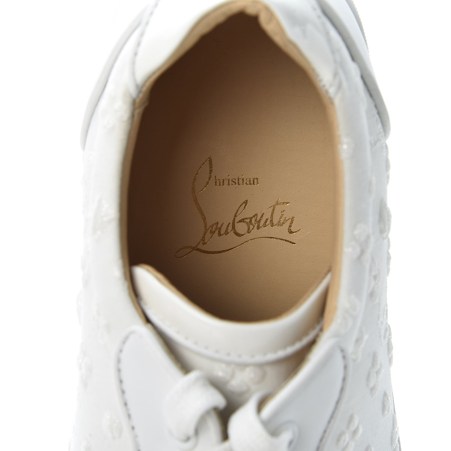 Christian Louboutin Patent Calfskin Embroidered Womens Vieira Flat Sneakers 38.5 White 7 of 10