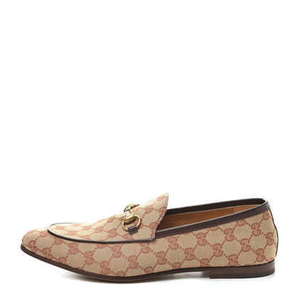 Gucci Canvas GG Monogram Horsebit Mens Jordaan Loafers 9.5 Beige Ruggine Light Brown 1 of 8