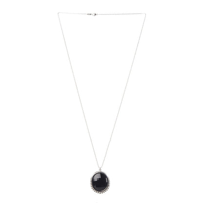 Tiffany Sterling Silver Onyx Ziegfeld Oval Pendant Necklace 3 of 6