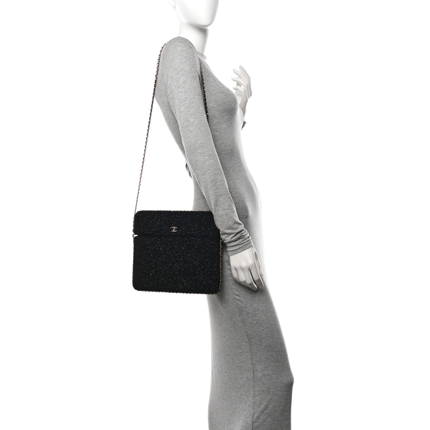 Chanel Tweed Chain Around Tablet Holder Crossbody Black 2 of 11