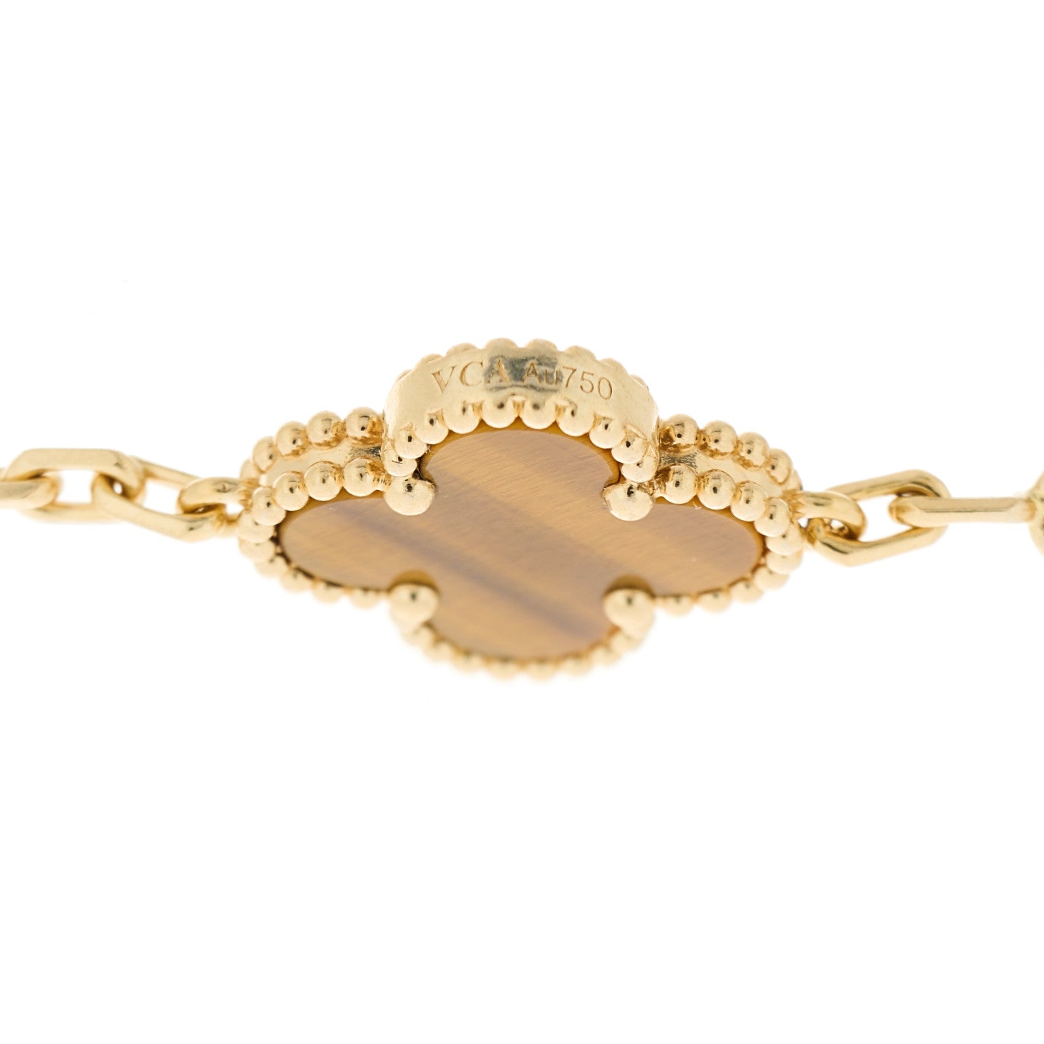 Van Cleef & Arpels 18K Yellow Gold Tiger Eye 5 Motifs Vintage Alhambra Bracelet 4 of 4