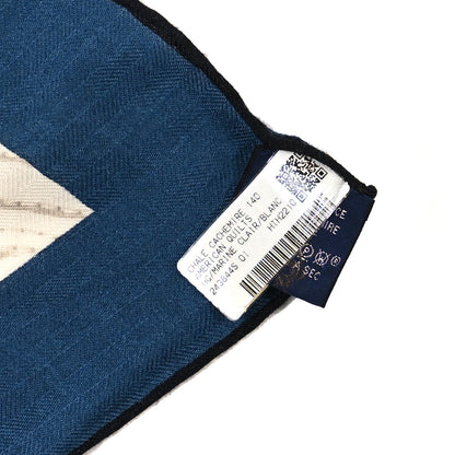 Hermes Cashmere Silk American Quilts Shawl 140 Marine Clair White 6 of 6